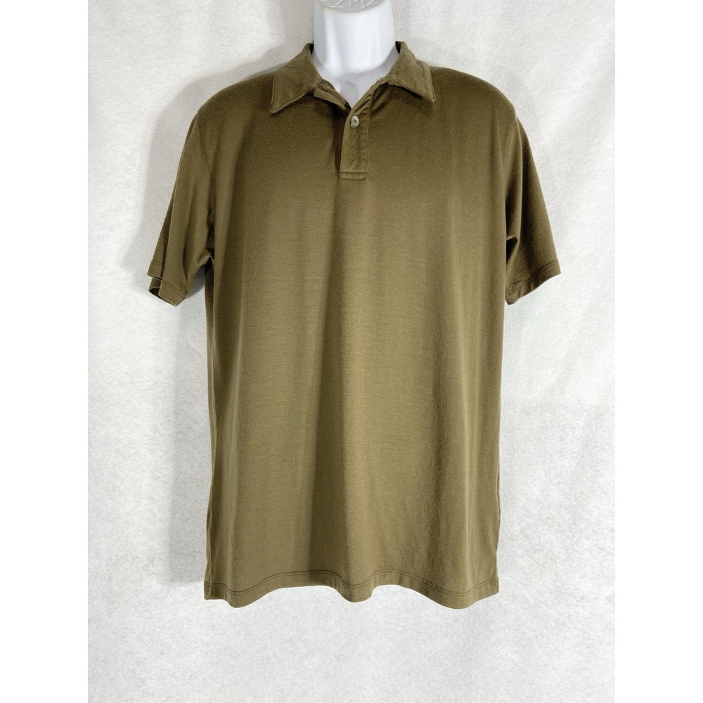 Ibex Polo Shirt Mens Large Green Merino Wool Short Sleeve Stretch Minimalist